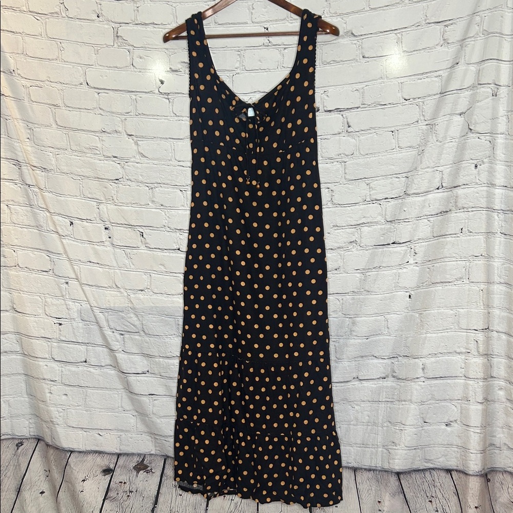 Cynthia Rowley Black Polka Dot Maxi Dress with Tan Dots Size 6 Brand New W/Tags
